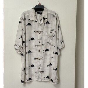 Vintage Puritan Button Down Short Sleeve Fish Camp Shirt Mens XL All Over Print